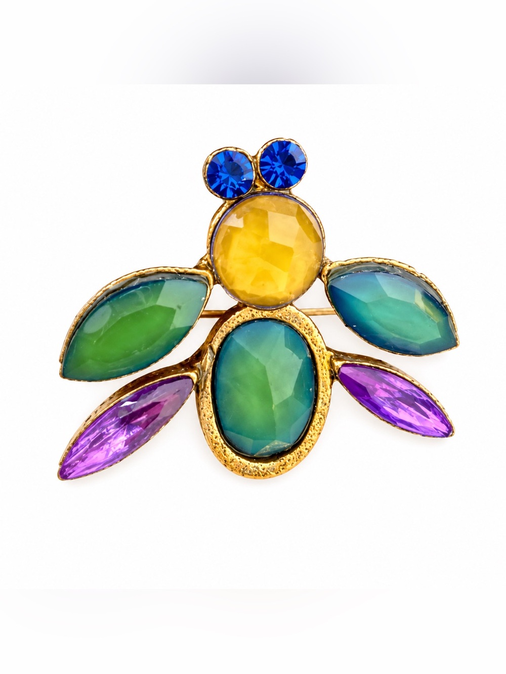 Vintage Rhinestone Fly Beetle Bee Brooch Pin Rose Goldtone Faceted Stones 1990's